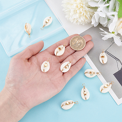 18Pcs 3 Styles Natural Cowrie Shell Pendant PALLOY-GO00044-1
