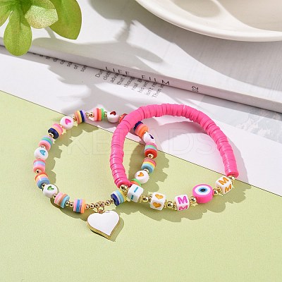 Word I Love Mom Acrylic Beaded Bracelet Sets for Mother's Day BJEW-JB09044-1