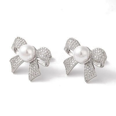 Brass Micro Pave Clear Cubic Zirconia Stud Earrings for Women EJEW-A110-08P-1