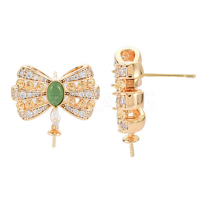 Brass Micro Pave Clear Cubic Zirconia Stud Earring Findings KK-S364-061-1