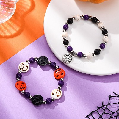 2Pcs Glass & Synthetic Turquoise Beads Stretch Bracelets BJEW-JB12483-01-1