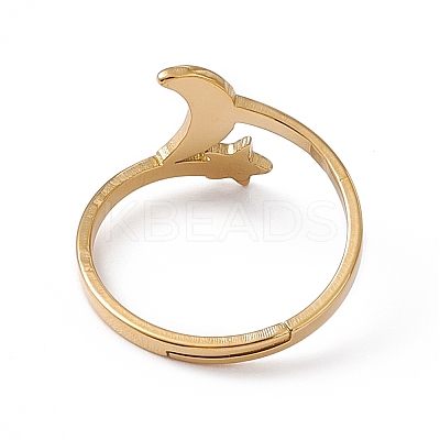 Ion Plating(IP) 201 Stainless Steel Moon & Star Adjustable Ring for Women LS-RJEW-K238-08G-1