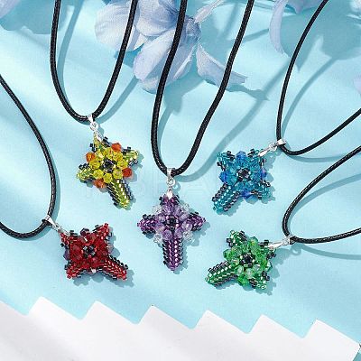 Transparent Electroplate Glass Pendant Necklaces NJEW-MZ00040-1