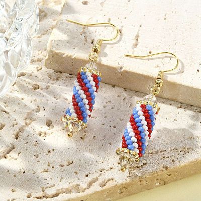 Glass Seed Braided Column Dangle Earrings EJEW-MZ00060-01-1