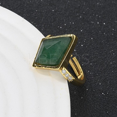 Rhombus Natural Green Aventurine Finger Rings RJEW-B113-01G-03-1
