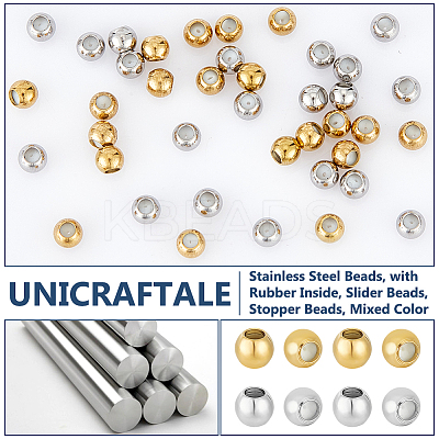 40Pcs 2 Colors Ion Plating(IP) 202 Stainless Steel Beads STAS-UN0056-15-1