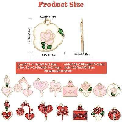 30Pcs 15 Styles Valentine's Day Theme Alloy Enamel Pendants ENAM-FS0004-22-1