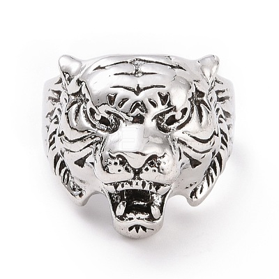 Tiger Head Wide Band Rings for Men RJEW-F126-06AS-1