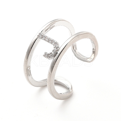 Clear Cubic Zirconia Initial Letter Open Cuff Ring RJEW-A012-01P-J-1