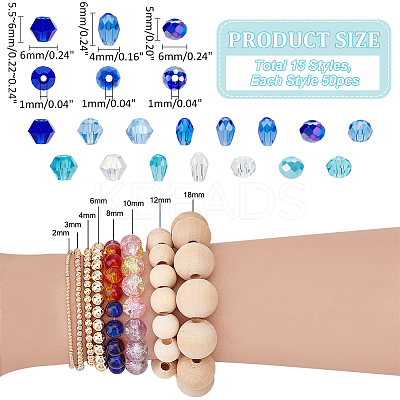 750Pcs 15 Styles Transparent Glass Beads EGLA-PH0001-45-1