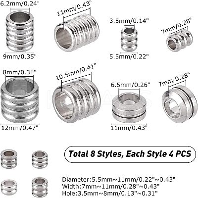 32Pcs 8 Style 201 Stainless Steel Beads STAS-UN0025-11-1