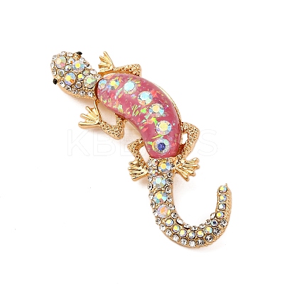 Lizard Alloy Crystal AB Rhinestone Brooches with Resin JEWB-I034-26G-02-1