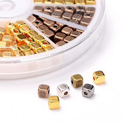 1 Box 6 Color Tibetan Style Alloy Cube Spacer Beads TIBEB-X0017-NR-B-1