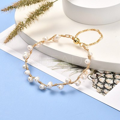 Natural Pearl Braided Bangle for Girl Women BJEW-JB06830-01-1
