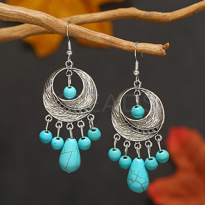 Bohemian Fringed Synthetic Turquoise Dangle Earrings LN9016-2-1