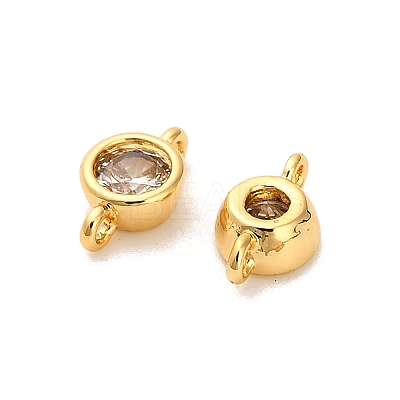 Brass Pave Clear Cubic Zirconia Flat Round Connector Charms KK-H515-02C-G-1
