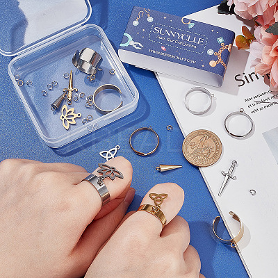 DIY Cone Lotus Sword Stainless Steel Charms Cuff Ring Making Kit DIY-SC0026-09-1