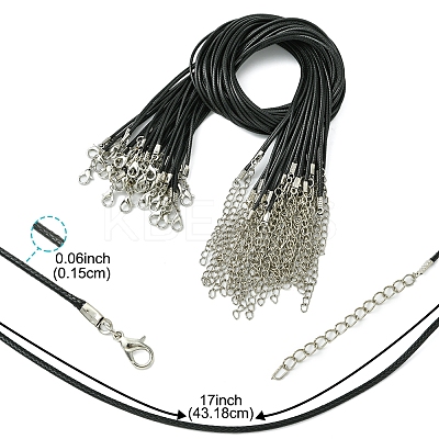 36Pcs Black Waxed Cord Necklace Making NCOR-FS0001-05P-1