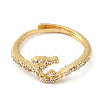 Rack Plating Brass Cubic Zirconia Arabic Letters Adjustable Rings for Women RJEW-S407-10G-11-1