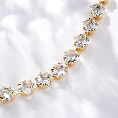 Brass Rhombus Clear Cubic Zirconia Cup Chain Necklaces for Women NJEW-U033-02G-1