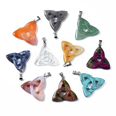 Triangle Knot Natural & Synthetic Mixed Stone Pendants with Brass Clasps G-R220-09-1