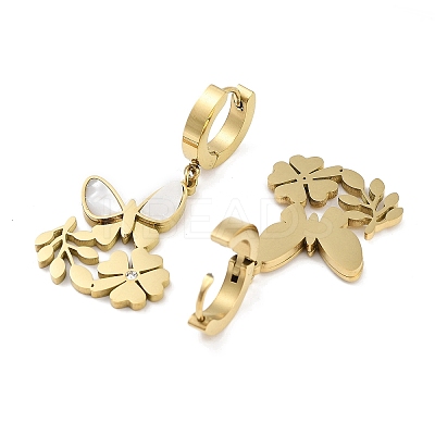 Left and Right Butterfly 304 Stainless Steel Shell Dangle Earrings EJEW-L283-067G-1
