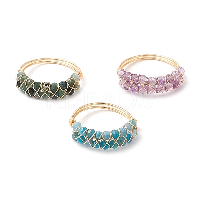 Natural Amethyst & Moss Agate & Apatite Finger Rings RJEW-TA00182-1