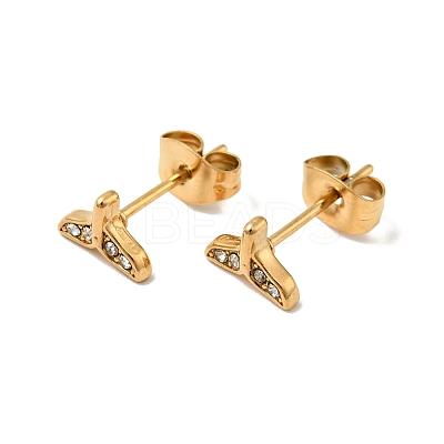Ion Plating(IP) Rhinestone Whale Tail Shape Stud Earrings with 316 Surgical Stainless Steel Pins EJEW-A081-07G-02-1