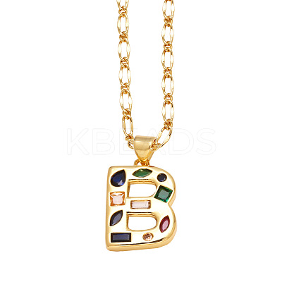 Brass Pave Colorful Cubic Zirconia Initial Pendant Necklaces FS-WG26597-02-1