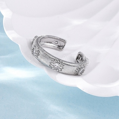 Brass Micro Pave Clear Cubic Zirconia Cuff Rings for Women RJEW-Q009-11P-1