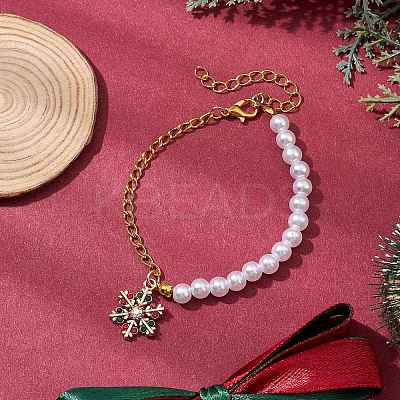 Christmas ABS Plastic Imitation Pearl & Iron Curb Chains Link Bracelets BJEW-JB11276-1