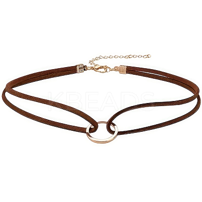1Pc Alloy Ring Double Layer Faux Suede Cord Choker Necklaces for Women NJEW-CL0001-07-1