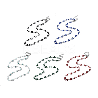 Moon with Evil Eye Enamel Link Chain Necklace NJEW-G117-02P-1