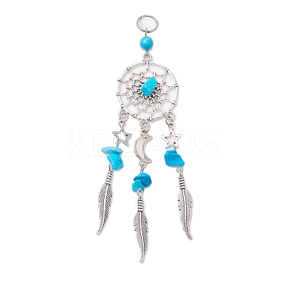 6Pcs 6 Styles Natural & Synthetic Mixed Gemstone & Alloy Woven Web/Net with Feather Big Pendants PALLOY-JF03443-1