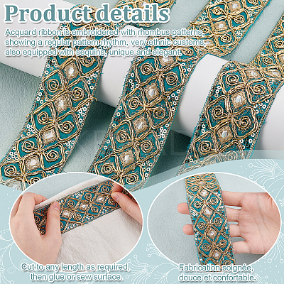 Ethnic Embroidered Polyester Sequins Trim Ribbon OCOR-WH0070-136A-1
