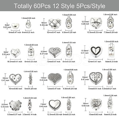 60Pcs 12 Styles Tibetan Style Alloy Beads FIND-CJ0002-28B-1