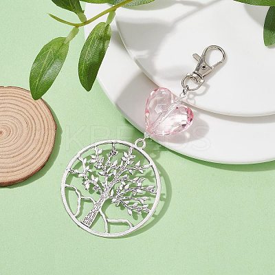 Flat Round with Tree of Life Alloy Pendant Decorations HJEW-JM01404-1