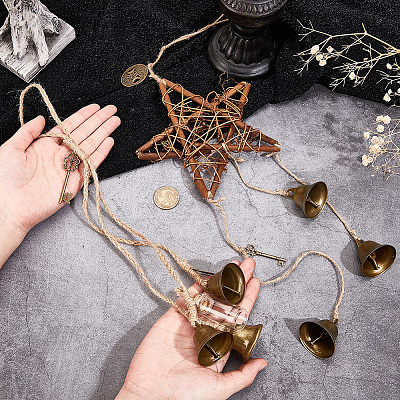 2Pcs 2 Styles Rattan & Iron Witch Bells Wind Chimes Door Hanging Pendant Decoration WICR-CN0001-01-1