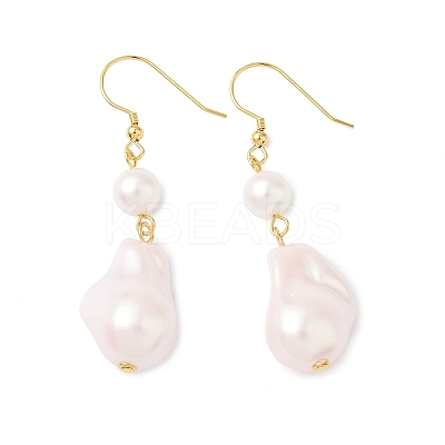 Electroplated 304 Stainless Steel Imitation Pearl Dangle Earrings EJEW-Z129-18G-1