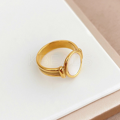 Retro Fashionable 304 Stainless Steel and Shell Finger Rings FS-WG8030D-02-1