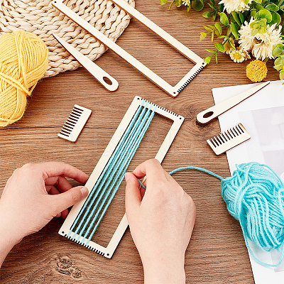 Rectangle Wooden Weaving Loom Sets WOOD-WH0029-11-1