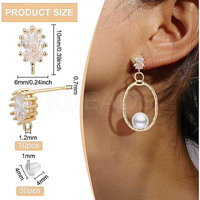 10Pcs Brass Clear Cubic Zirconia Stud Earring Findings KK-BC0008-76-1