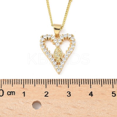 Brass Pave Clear Cubic Zirconia Heart Virgin Mary Pendant Necklaces for Women NJEW-D306-04G-A-1