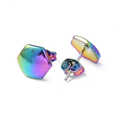 Ion Plating(IP) 304 Stainless Steel Hexagon Stud Earrings for Women EJEW-I285-04B-MC-1