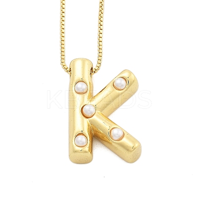 Brass & Plastic Pearl Letter Pendant Box Chain Necklaces for Women LS-NJEW-U017-01G-11-1