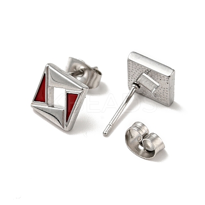 Rhombus 304 Stainless Steel Stud Enamel Earrings EJEW-A081-19P-1