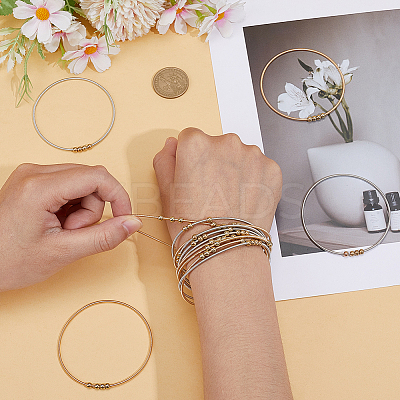 16Pcs 2 Colors Stainless Steel Satellite Chains Stretch Bracelet for Women BJEW-SP0001-18-1