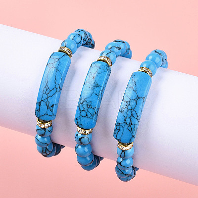 Synthetic Bklue Turquoise Beads Stretch Bracelets BJEW-T022-04J-1