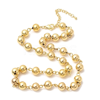 Brass Round Beads Link Chain Necklaces for Women NJEW-B157-19G-1