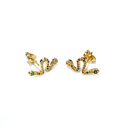 Brass Micro Pave Cubic Zirconia Stud Crawler Earrings EJEW-F201-11G-1